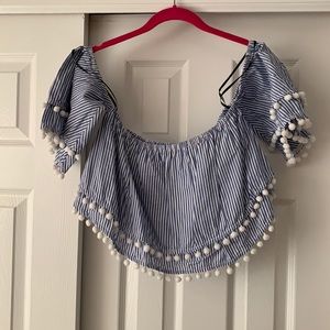 Blue stripe top with cotton fringe